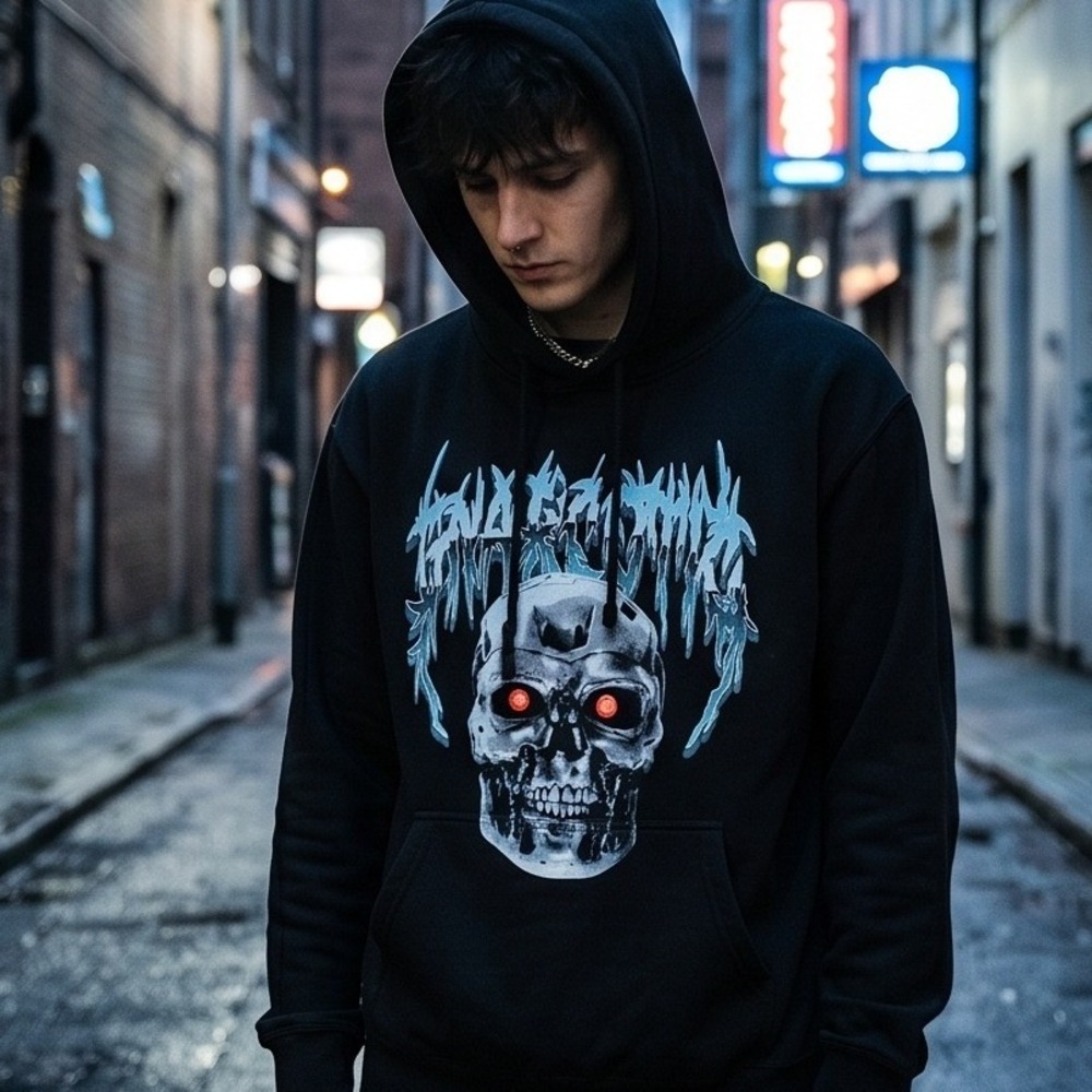 Gnarcotic M Street Addict Terminator Skull Hoodie Black Men M Grunge‎ Tech